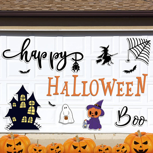 Outus 21 Pieces Halloween Garage Door Magnets Halloween Garage Decorations Ghost Pumpkin Outdoor Decor Witch Bat Party Magnetic Decals for Refrigerator Mailbox Home Car