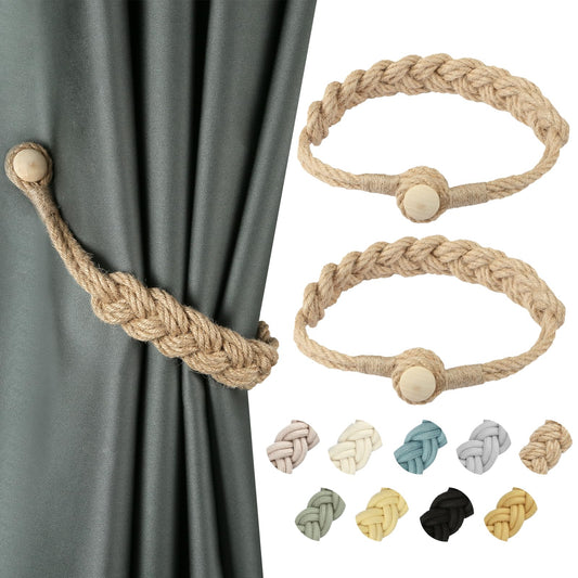 BEL AVENIR Jute Curtain Tiebacks Magnetic Woven Curtain Holdback Drapery Tie-Back (Jute-2Pack)