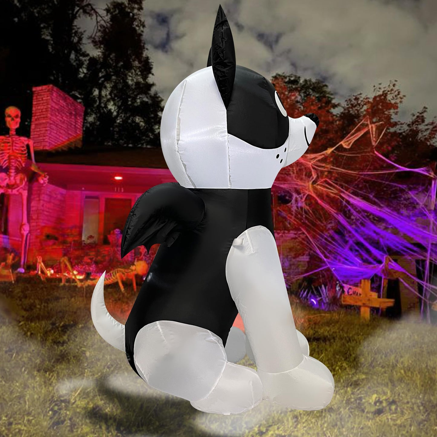 Trystway 4 FT Halloween Inflatable Dog French Bulldog with Bat Wings Decoration Blow Up Built-in LED for Holiday Lawn Yard Garden Home Indoor Outdoor Decor