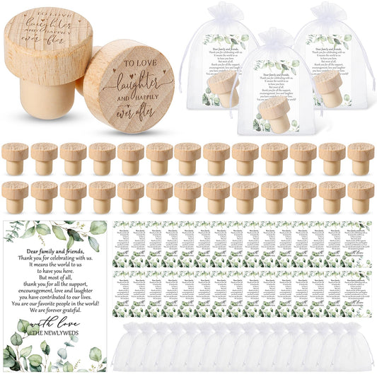 Barydat 50 Sets Wedding Favors for Guests Bulk Engraved Wood Wine Bottle Corks Wine Stopper with Wedding Thank You Cards and Organza Bags Appreciation Gifts for Guest Thank You Gifts(Novelty)