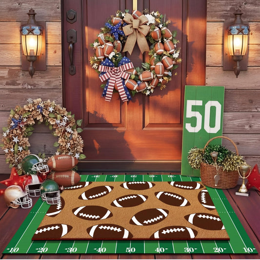 Duraaamo 2 Pcs Football Door Mat Welcome Non Slip Coir Mats Floor Layering Doormats for Game Day Sports Fans Front Porch Entryway Decor
