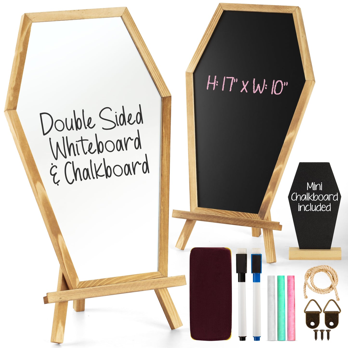 Coffin Chalk Board with Double Sided White Board & Mini Coffin Blackboard - Gothic Wedding Decor - Spooky 17x10.5 inches - Eraseable Coffin Letter Board for Halloween Decor - Gothic Curiosities