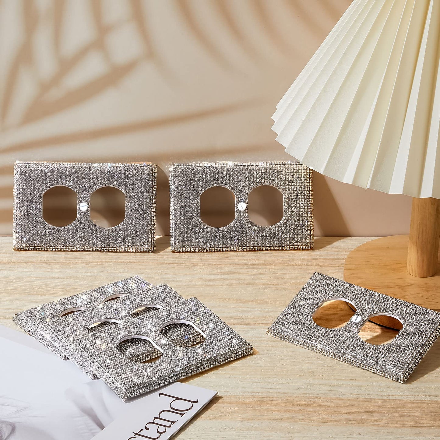 Kathfly 10 Pcs Silver Rhinestone Outlet Covers, Bling Decorative Wall Plates for Electrical Outlets, Glitter Socket Covers with Screws, Glam Outlet Wall Plates for Bedroom Bathroom Home Decor