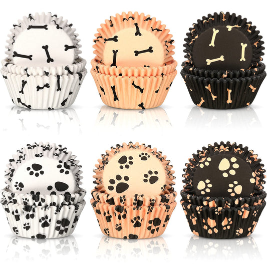600 Piece Paw Bone Print Cupcake Liners Puppy Dog Theme Cupcake Holders Nonstick Baking Cups Paper Muffin Cakes for Birthday Wedding Animal Favor