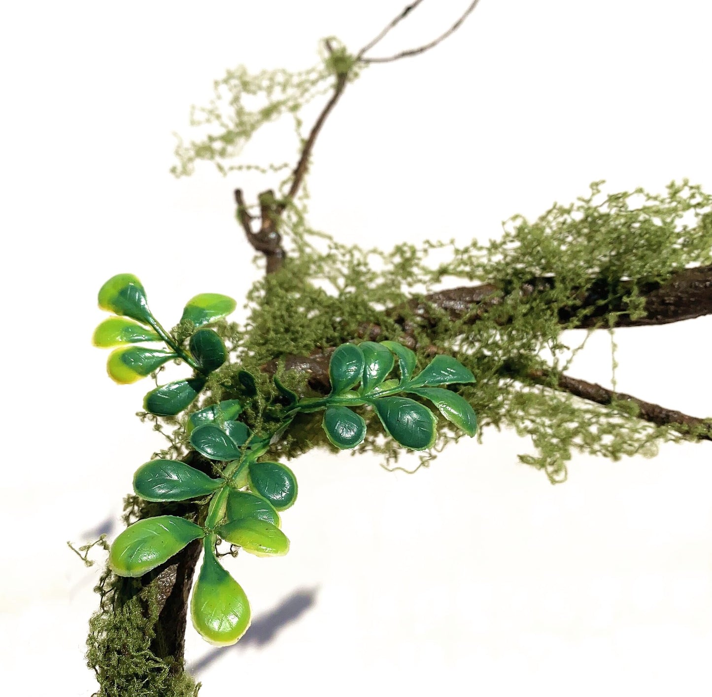 Dophinena 43 inches Moss Twig Vines Artificial Trees Branches Jungle Climber Fake Greenery Twigs Trunk with Greenery for Home Decor Garden Landscape Hanging Reptile Habitat Decor (Green - Pack of 2)