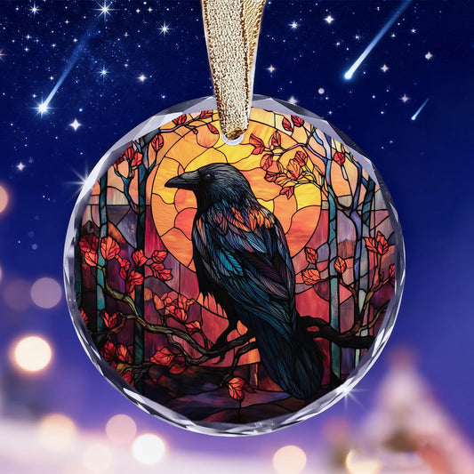 Gothic Crow Ornament for Christmas Tree - Goth Witchy Raven Stained Glass Christmas Ornaments, Unique Crow Gifts Idea