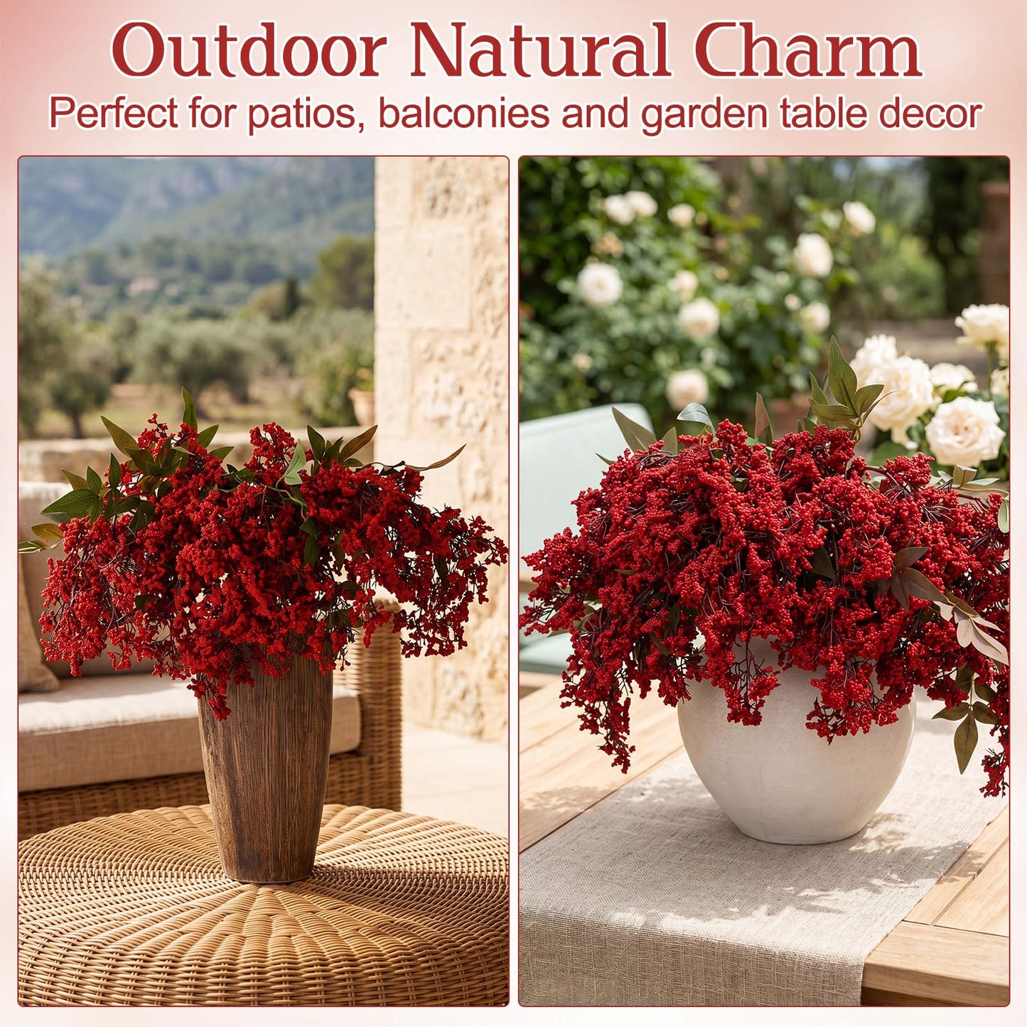 Dingion 3 Pcs 43 Inch Burgundy Berry Stem Artificial Spring Faux Sedum Stem Spray Flowers Realistic Flowers Branches Floral Picks for Vase Wedding Holiday Mantel DIY Harvest Seasonal Home Decor