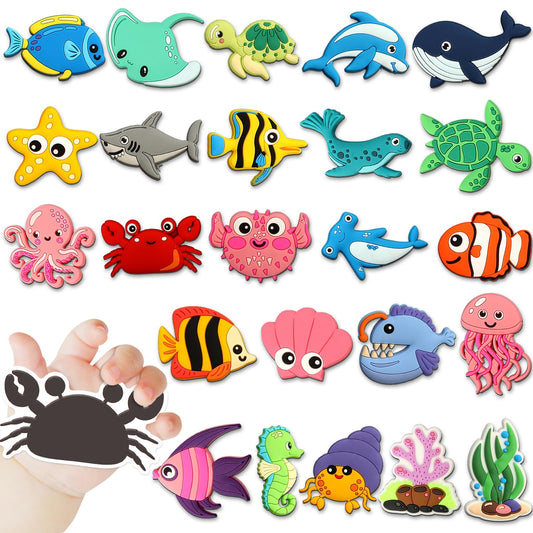 Justforjoyful 24PCS Ocean Animals Refrigerator Magnets for Cute Rubber Sea Animals Educational Sea Life Magnets for Fridge Full Back Magnetic for Fridge Whiteboard