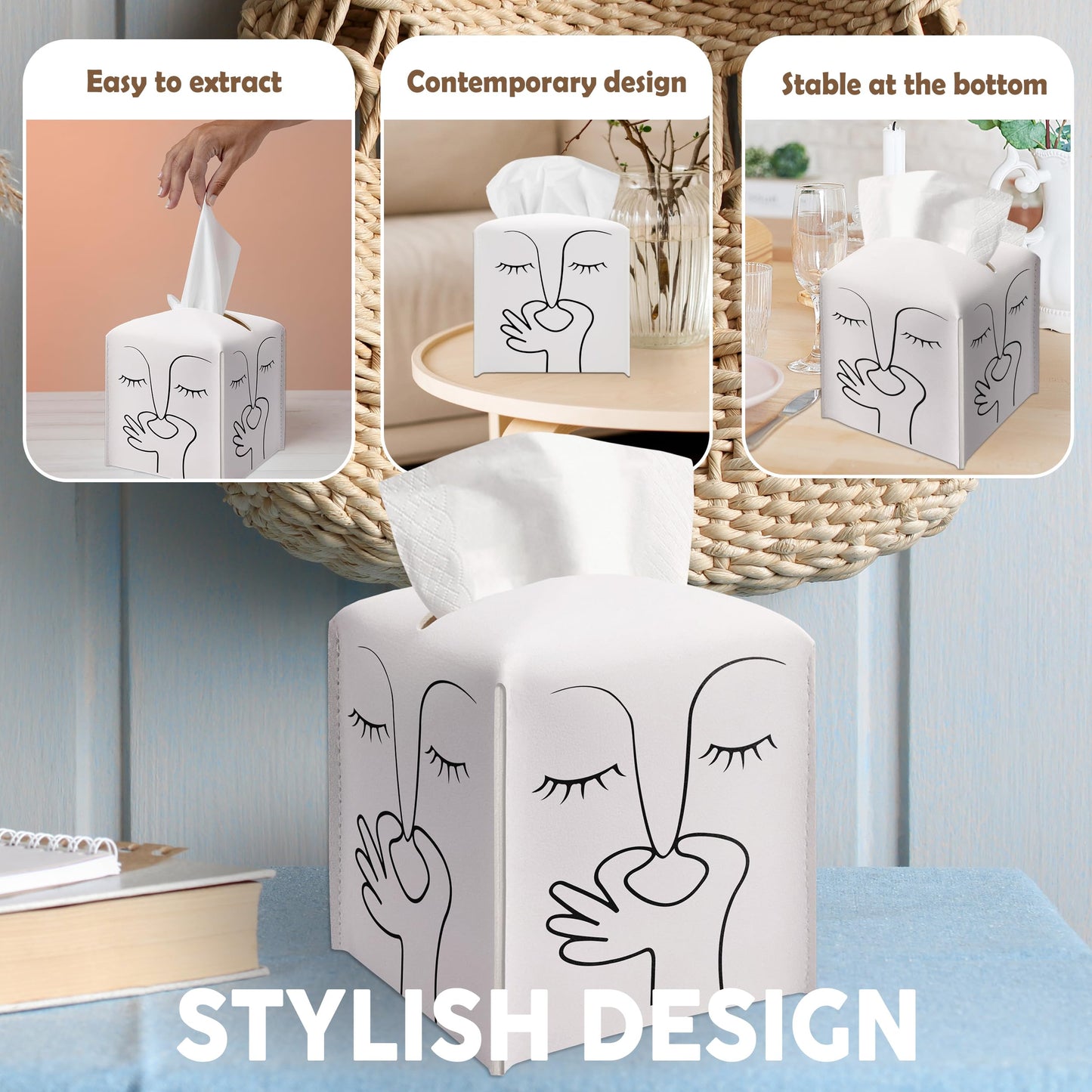 Leather Tissue Box Cover Holder Gifts, Humor Gift Ideas for Friends, Funny Guest Toilet Picture Print Decor for Bathroom Restroom, Housewarming New Home Favor-(5.2 Inches) A74