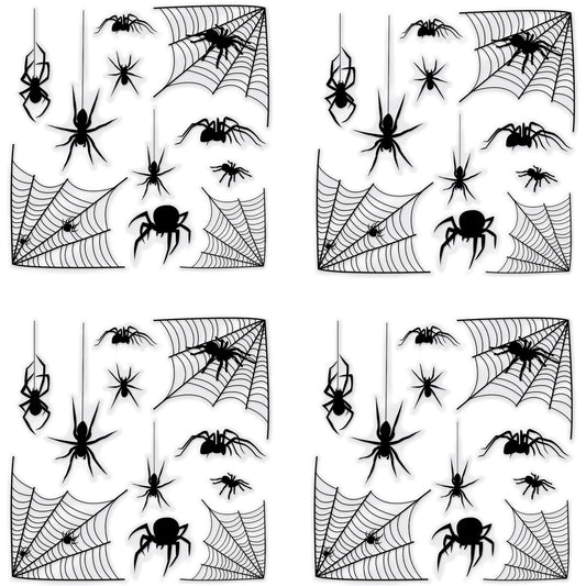 Beistle 4 Sheets (44 Pieces) Black Spider & Web Window Clings - Creepy And Realistic Looking Halloween Decorations For Spooking Up Your Home, Made In USA Since 1900