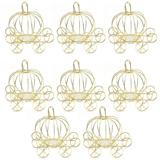Saihisday Pumpkin Carriage Candy Box Metal Cinderella Carriage Candy Box Pumpkin Cart Centerpiece for Valentine's Day Wedding Birthdays Anniversar Halloween Parties 4.9 X 3.1 X 4.7 Inches (8, Golden)