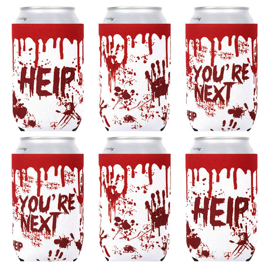 Whaline 6Pcs Halloween Can Sleeves Horror Bloody Can Cooler Covers 12 oz Halloween Neoprene Insulated Beer Caddies Reusable Thermocoolers for Beverages Cans Bottles Halloween Party Favors Decorations