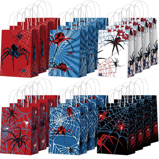 Epakh 24 Pcs Spider Party Favors Bags with Handles Spider Birthday Party Decorations Double Sided Goodie Candy Bags (Class Spider)