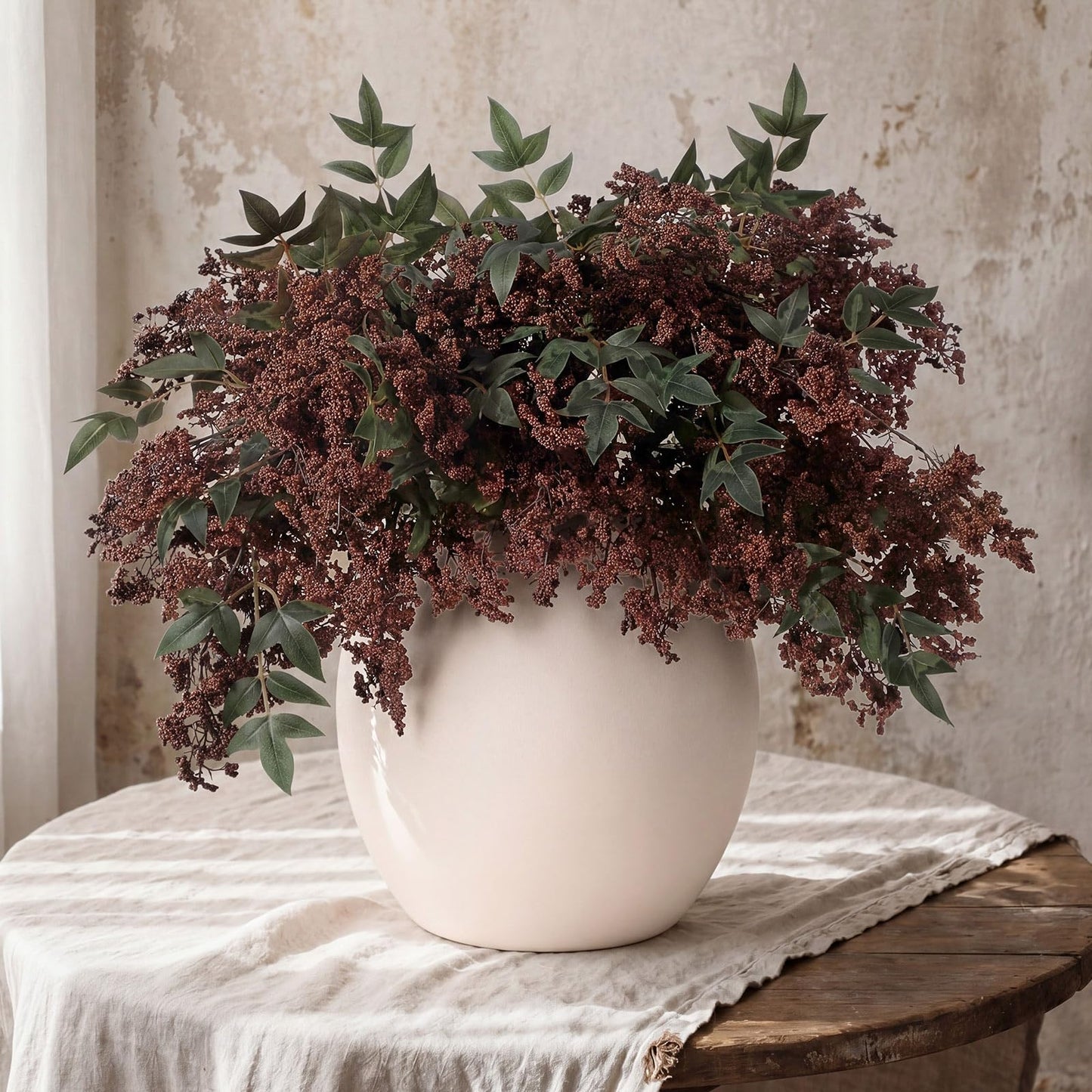 Suncalla 3 Pcs Brown Artificial Nandina Berry Stem for Vase, 47 Inch Dusty Plum Faux Berry Spray Fake Plant Branches with Stems Filler Farmhouse Fall for Home Decor Wedding Holiday Table Mantel Shelf