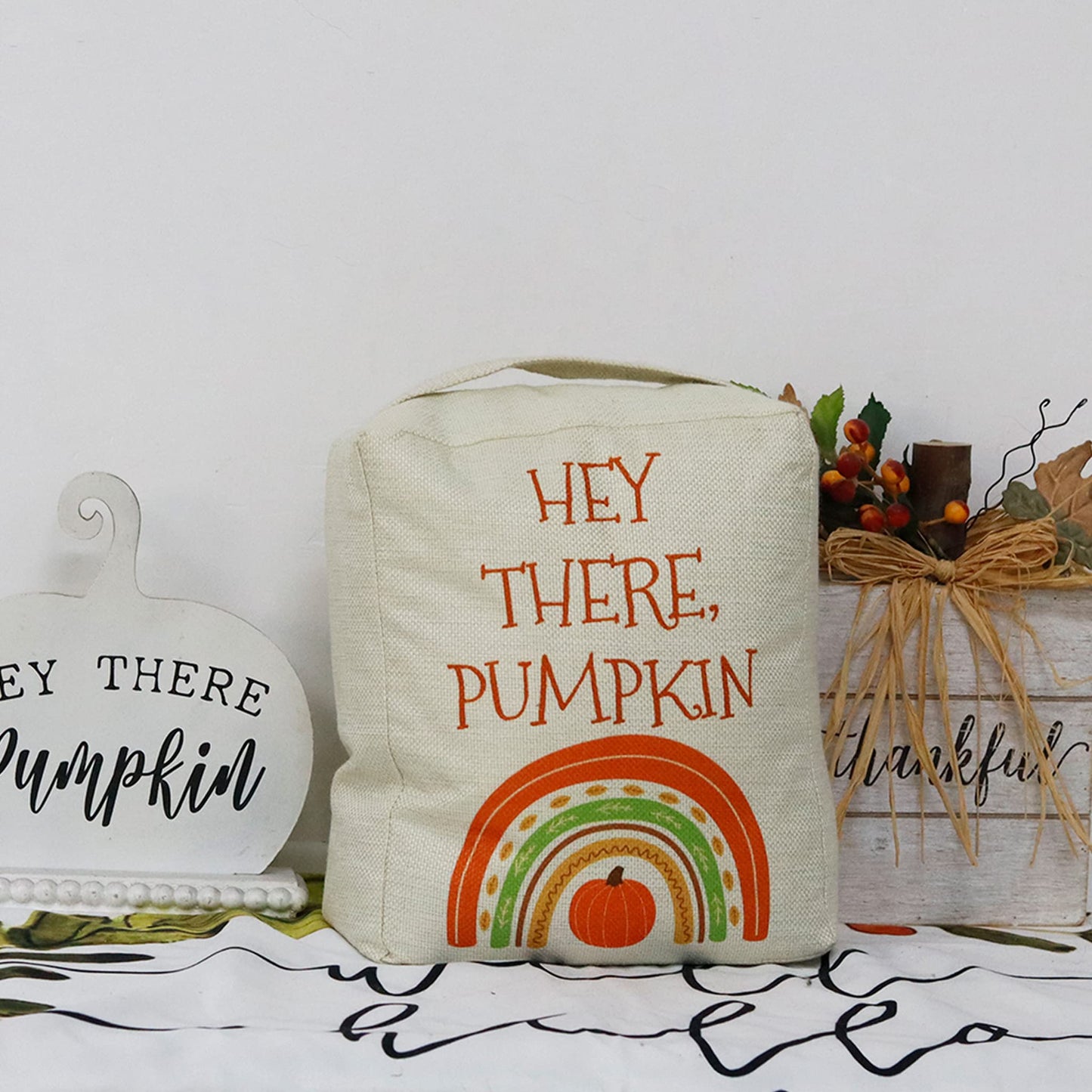 Weighted Door Stop Fabric Home Decor with Handle for Door Holder|Hey There Pumpkin Fall Decor Door Stopper,5" by 9"