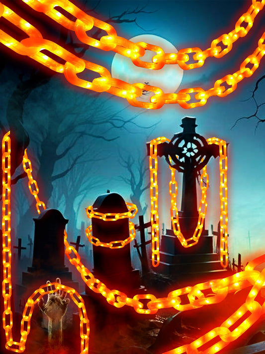 DULEFUN 10Ft Halloween Chain String Light Decorations Outdoor Indoor, 160 LED Lights with 8 Modes Waterproof Lighted Prop Chains for Halloween Party Favors Yard Haunted House Spooky Decor(Orange)