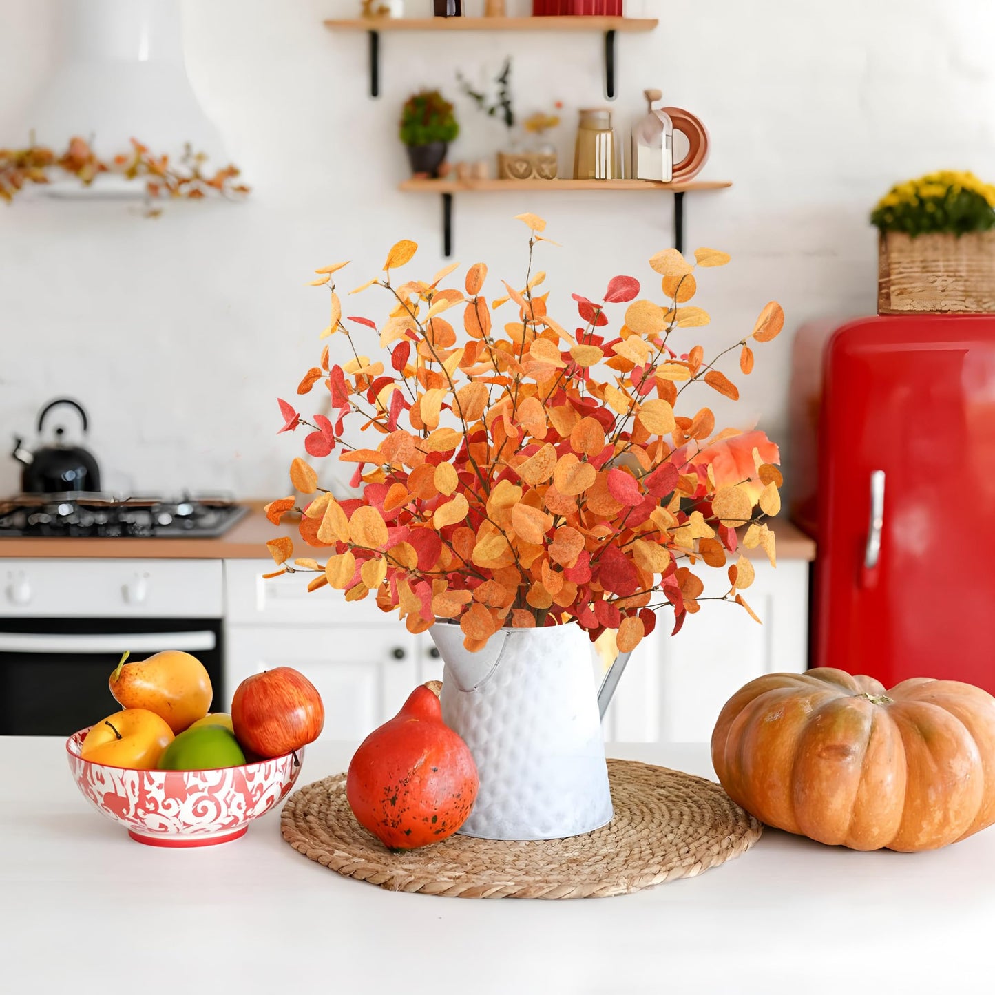 6 PCS Fall Artificial Eucalyptus Leaves Stems 28'' Tall Fall Fake Eucalyptus Branches Autumn Faux Thanksgiving Leaf Stems Decorations for Home Falls Floral Arrangements Farmhouse Centerpiece Decor