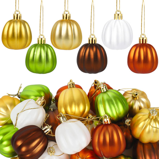 24 PCS Fall Pumpkin Hanging Ornaments Thanksgiving Hanging Decorations for Small Tree Mini Pumpkin Ball Ornaments for Halloween Thanksgiving Harvest Autumn Small Tree Home Decor