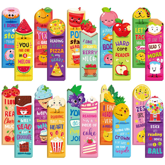 Lincia 120 Pcs Scratch and Sniff Scented Bookmarks Bulk Assorted Fruit Food Theme Smelly Bookmarks Gift for Fruit Lover 20 Styles