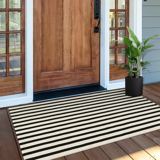 OJIA Front Door Mat 24"x51", Machine Washable Porch Rugs Indoor Outdoor Outside Layered Doormat Striped Front Door Rug Cotton Woven Entryway Rug for Kitchen/Bathroom/Farmhouse/Home Entrance Decor