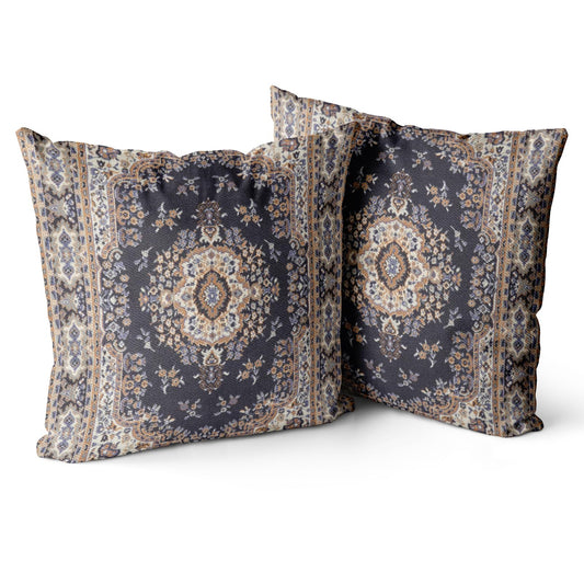 Snycler Boho Throw Pillow Covers 16x16 inch Set of 2 Black Medallion Border Area Rug Double Sided Pattern Cotton Soft Pillow Case Cushion Cover Pillowcase for Couch Sofa Bed Decorative