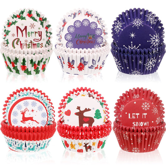 600 Count Christmas Cupcake Liners Muffin Cups Colorful Paper Disposable Cupcake Holders for Christmas Themed Party Decorations and Holiday Decorations(Charming Series)