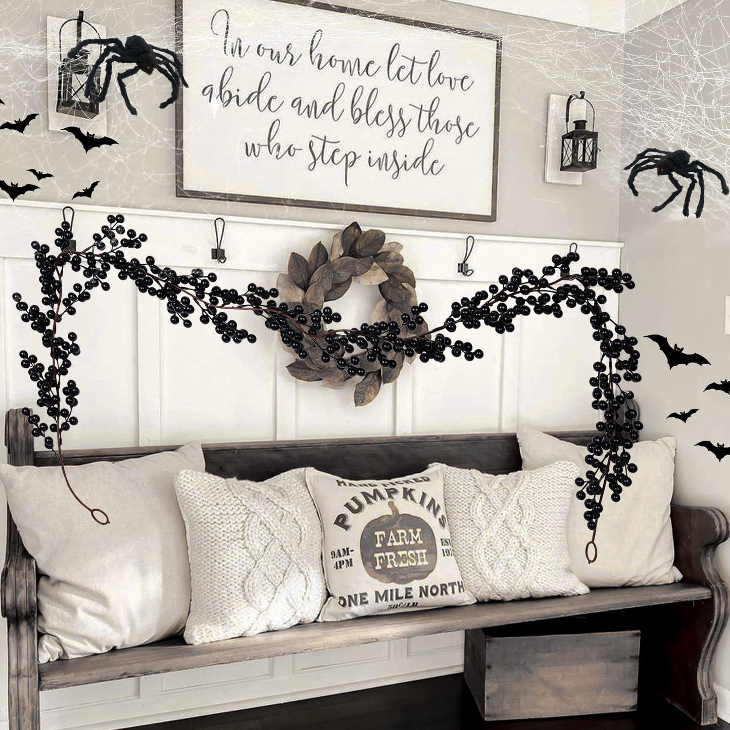 RECUTMS Berry Garland Artificial Black Berry Garland 5.9FT Garlands with Bendable Stems for Christmas Halloween Holiday Fireplace Stairs Table Decor