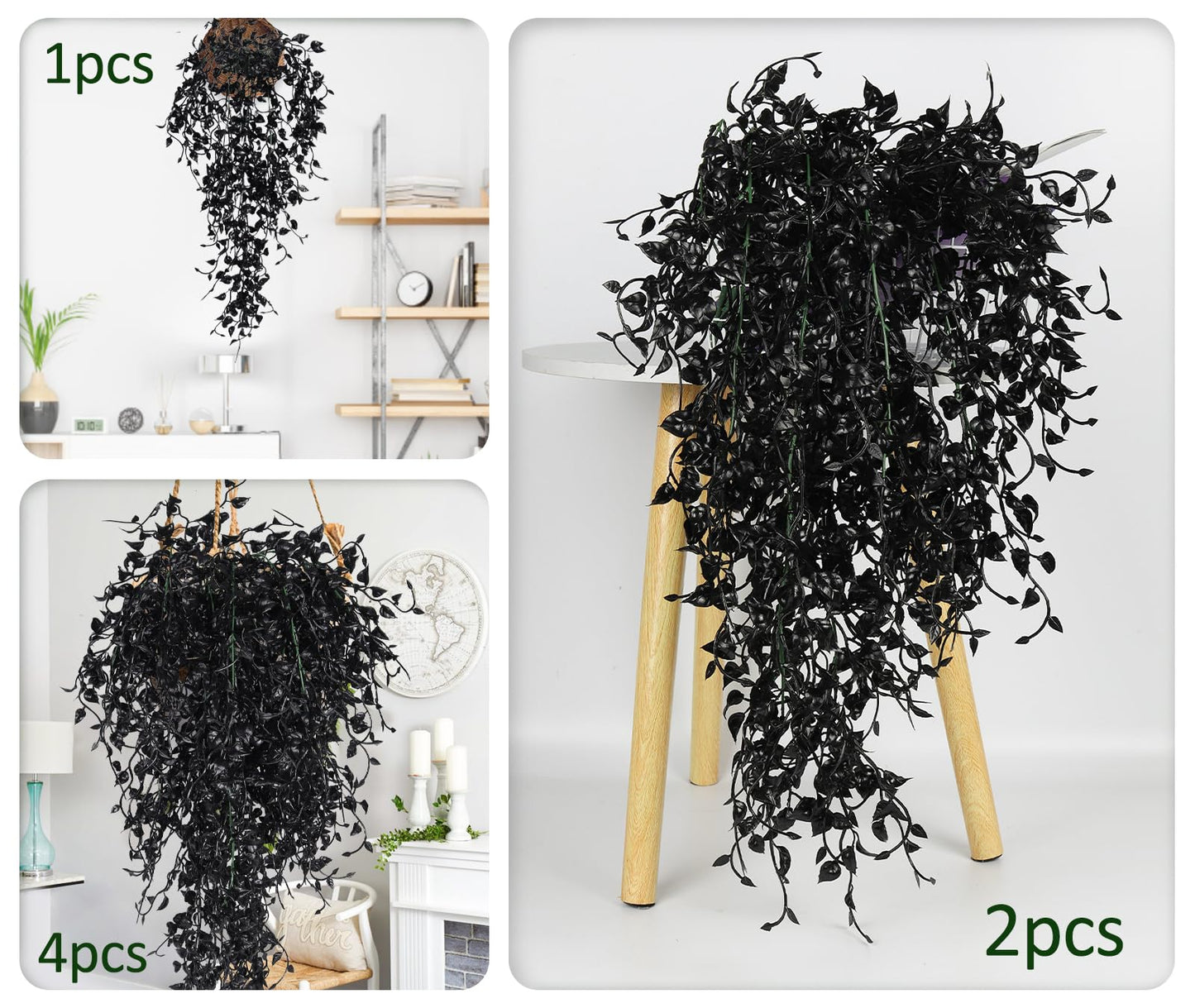 RECUTMS Black Artificial Hanging Plants 4PCS 33in Fake Wall Plant Faux Eucalyptus Leaves Ivy Swag UV Resistant Hang Plastic Greenery Indoor Outdoor Wedding Halloween Porch Garden Home Patio Decor
