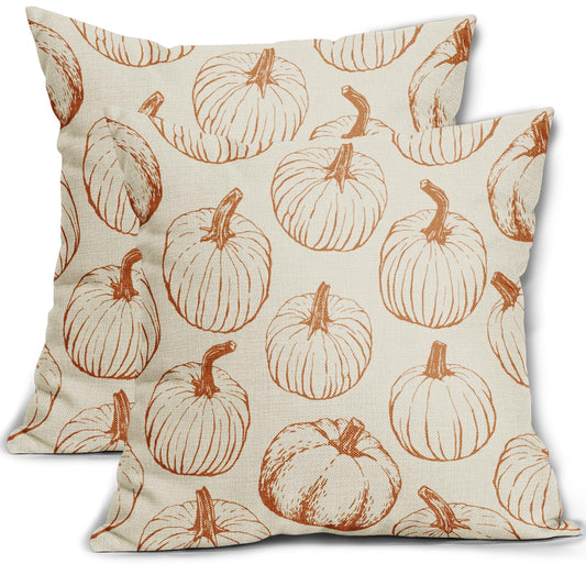 Aytipun Fall Pillow Covers 22x22 Set of 2 Burnt Orange Pumpkin Autumn Colored Thanksgiving Harvest Decorative Outdoor Pillowcases Farmhouse Throw Cushion Case Decor for Home Couch Sofa Bed