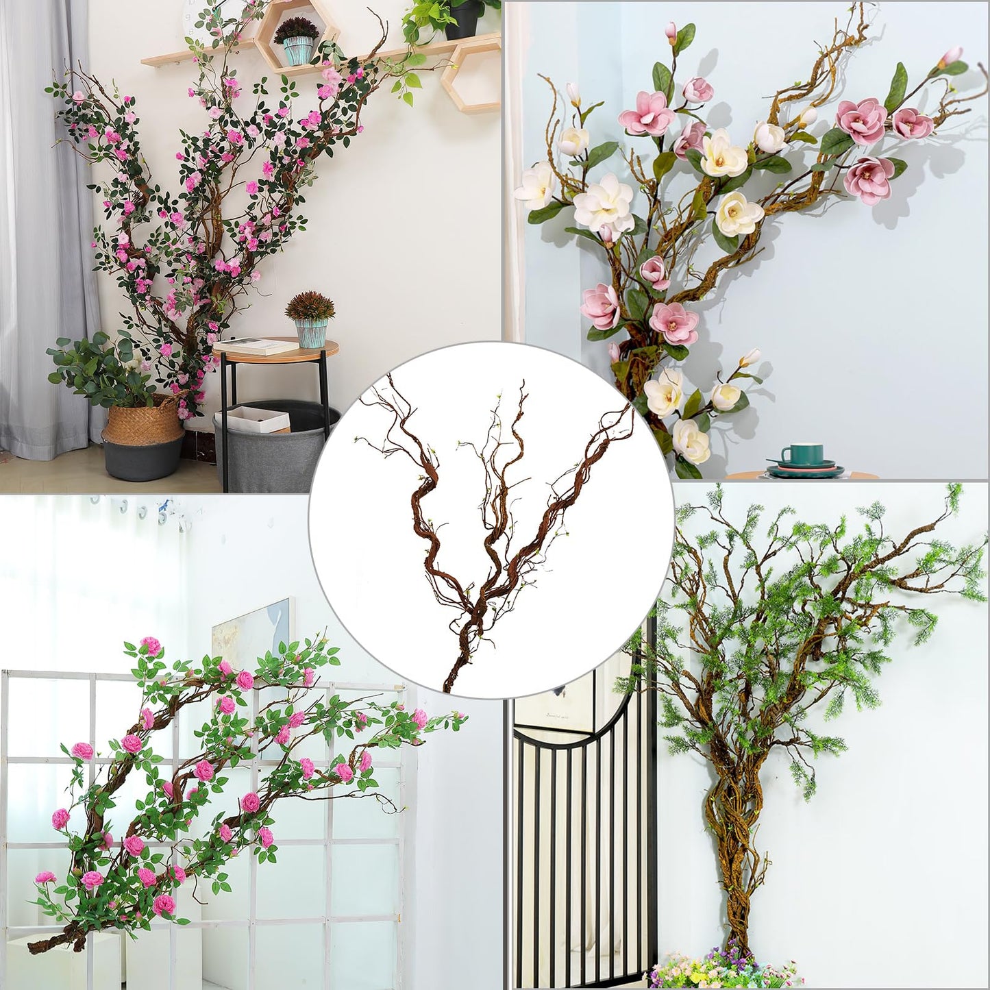 Fosolasi 66.9in Flexible Artificial Wall Hanging Plants Tree Trunk Fake Cherry Blossom Branches Wood Twigs Twisted Cane Vine Grape Garland for Wedding Outdoor Garden Home Room Christmas Decoration