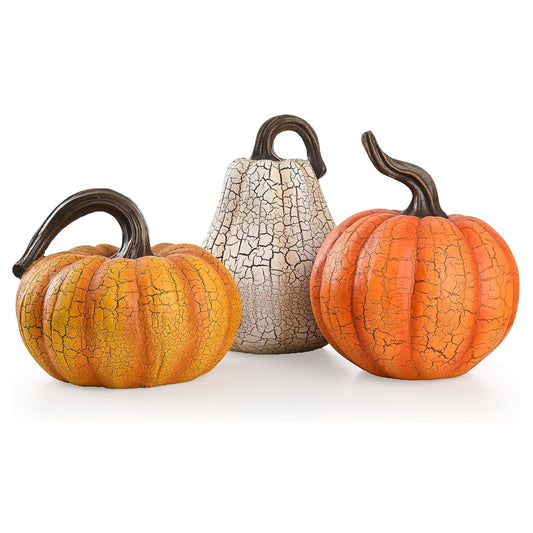 Valery Madelyn Fall Decorations for Home, Fall Pumpkin Decor, Resin Cracked Pumpkin Decorations Indoor, 3pcs Pumpkins for Decorating, Autumn Thanksgiving Table Decor, 5 inch