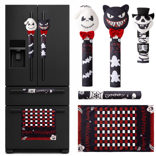 ELAMAS 5 Pack Halloween Refrigerator Handle Covers, Ghost Kitchen Appliance Handle Covers for Fridge, Microwave, Oven, Dishwasher, Halloween Indoor Kitchen Decor