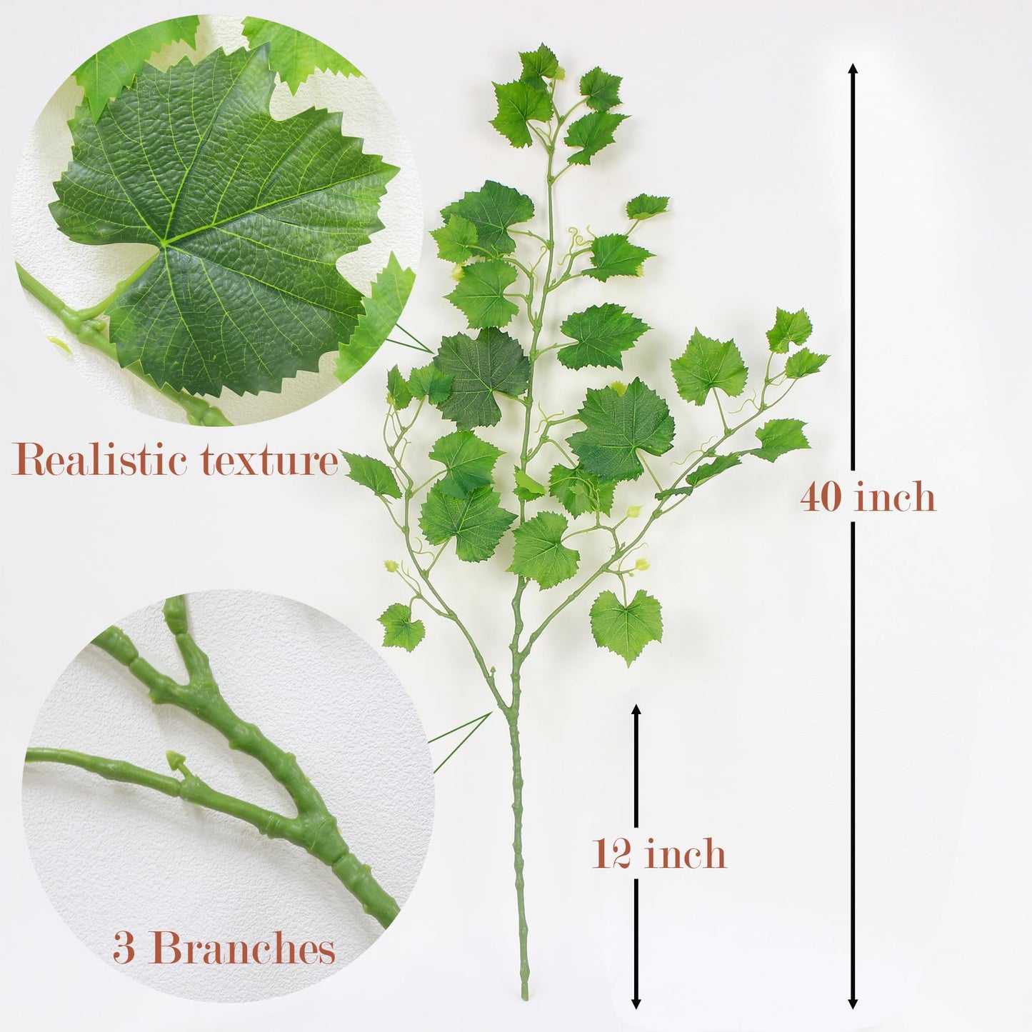 2pcs 40in Artificial grape branches fake vine plants grape leaves（green）