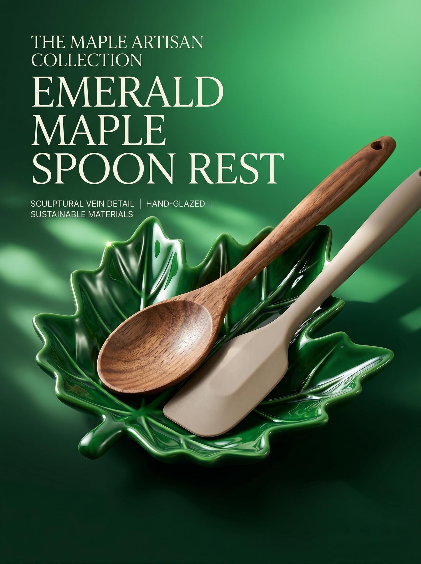 Large Maple Leaf Ceramic Spoon Rest for Stove Top and Kitchen Counter