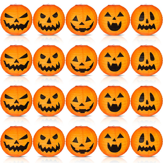 Retisee 20 Pcs 8 Inch Halloween Pumpkin Paper Lantern Halloween Jack O Lantern Paper Lantern Orange Pumpkin Lantern for Halloween Party Halloween Pumpkin Hanging Paper Lantern for Indoor Outdoor Decor