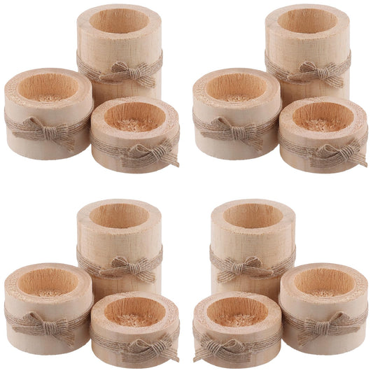 FUNSUEI 12 Pack Wooden Tea Light Candle Holders, 3 Sizes Wood Votive Candle Holder, Wood Log Candle Holders Rustic Tealight Candle Holder for Dinning Party Room Decoration