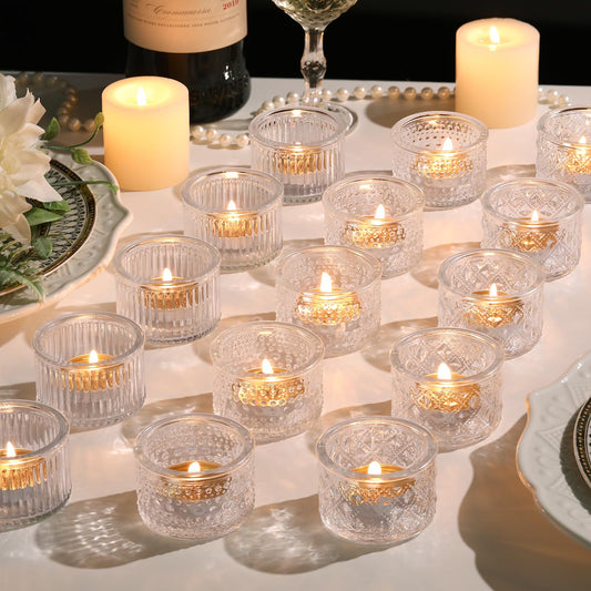 Lanttu 15 Pcs Clear Tealight Candle Holders Bulk Glass Votive Candle Holders Set for Wedding Table Centerpiece Home Party Holiday Decor