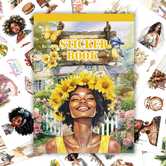 40 Sheets Black Girl Sticker Book for Planners, Prayer Board,Calendars, Journals, Vision Boards, Projects, Laptop & Water Bottles | Hand-Drawn Waterproof Journal Stickers - Vision Board Supplies