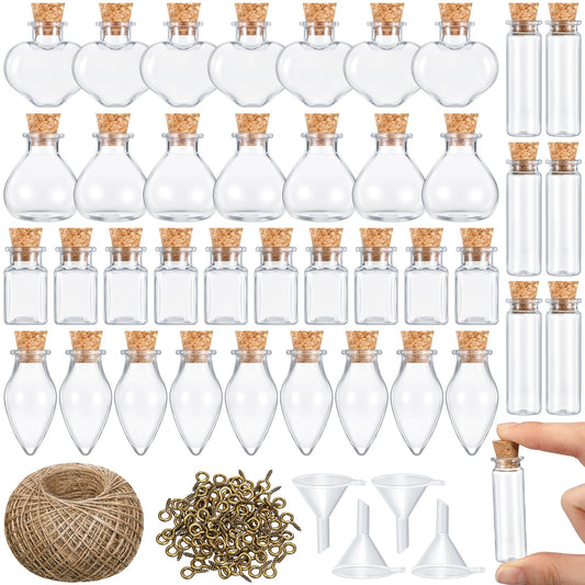 Geiserailie 50 Pieces Small Tiny Plastic Spell Jars Bottle with Cork Stopper Witchy Gifts Witchcraft Supplies Wishing Bottles with Eye Screws Funnel Rope for DIY Crafts(Plastic, Style A)