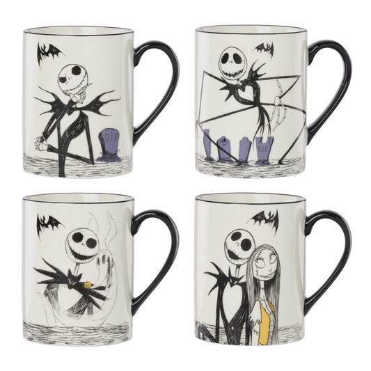 Lenox Coffee Mugs, Nightmare Before Christmas 16 Oz Mugs Set of 4, Porcelain Assorted Halloween Drinkware Set, Jack Skellington, Dishwasher Safe, Microwave Safe, Halloween Decor Indoor (16 Oz 4 Piece)