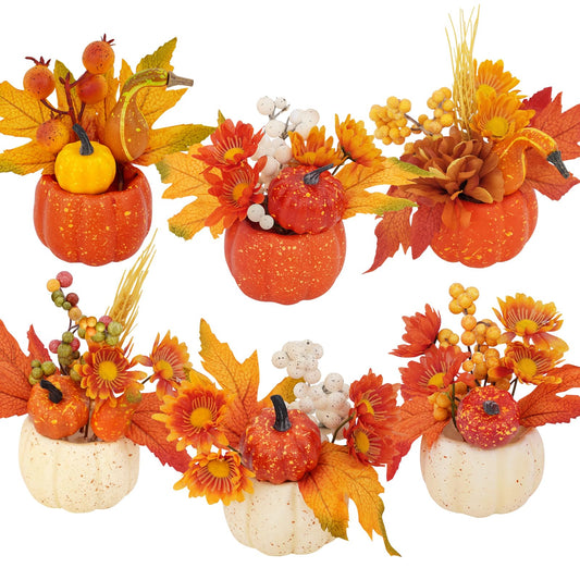 Fall Decor, Fall Centerpieces for Tables, 6Pcs Fake Pumpkin Decorations, Artificial Pumpkins for Decorating, Faux Fall Decorations for Home Thanksgiving Halloween Indoor Outdoor Porch Bathroom