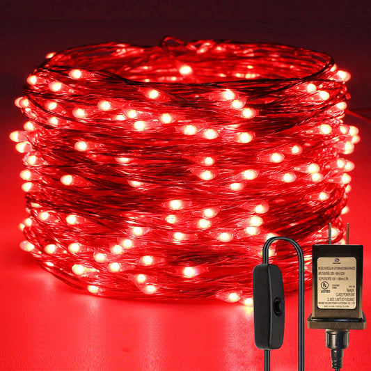 RUICHEN Plug in Fairy String Lights with Switch, Waterproof 66 Ft 200 LED Copper Wire Firefly Lights for Christmas, Parties, Wedding, Ceiling, Craft, Vases, Red