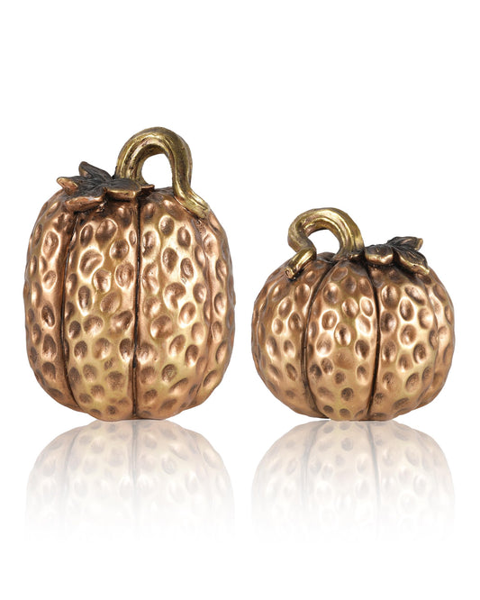 GoGnome Gold Resin Pumpkin Figurines Set of 2 – Textured Fall Harvest Decorations for Table Centerpiece Thanksgiving Décor, Autumn Home Accents (Gold)