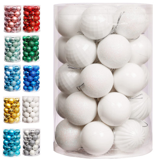 Lulu Home Christmas Ball Ornaments, 34 Ct 1.57" Pre-Strung Hanging Ornament Decorations, Xmas Shatterproof Plastic Balls for Holiday Party Wreath Garlands Trees, White