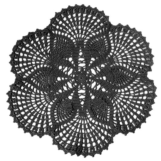 BOMHCS Handmade Crochet Lace Doily 15.5 inches to 17.5 inches Round 6 Petals Flower Placemats Coasters Vintage Doilies Vase Cup Mats (1 PC, Deep Grey)