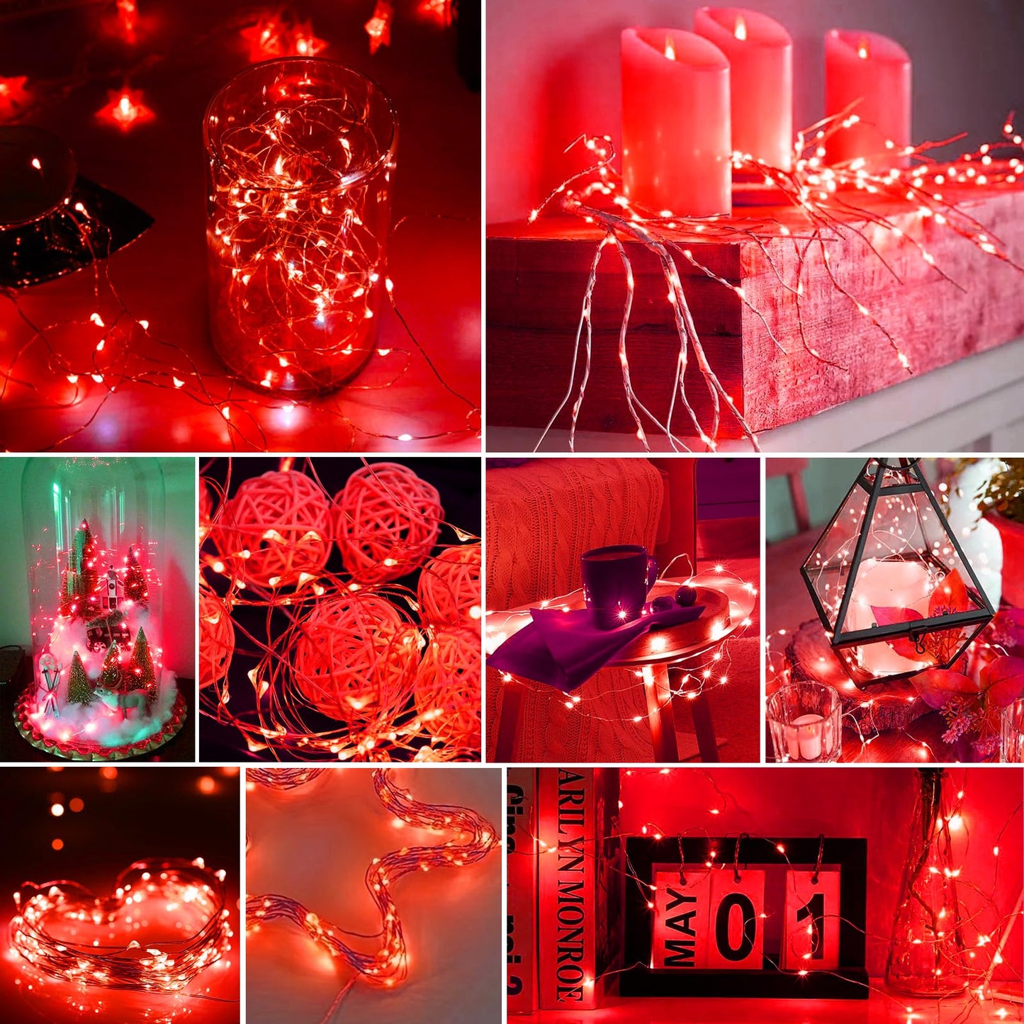 pozzolanas 12 Pack Red Battery Operated String Lights - 7ft Waterproof Fairy Lights with 20 LEDs for Home, Mason Jar, Party, Wedding, Halloween, Christmas Decorations