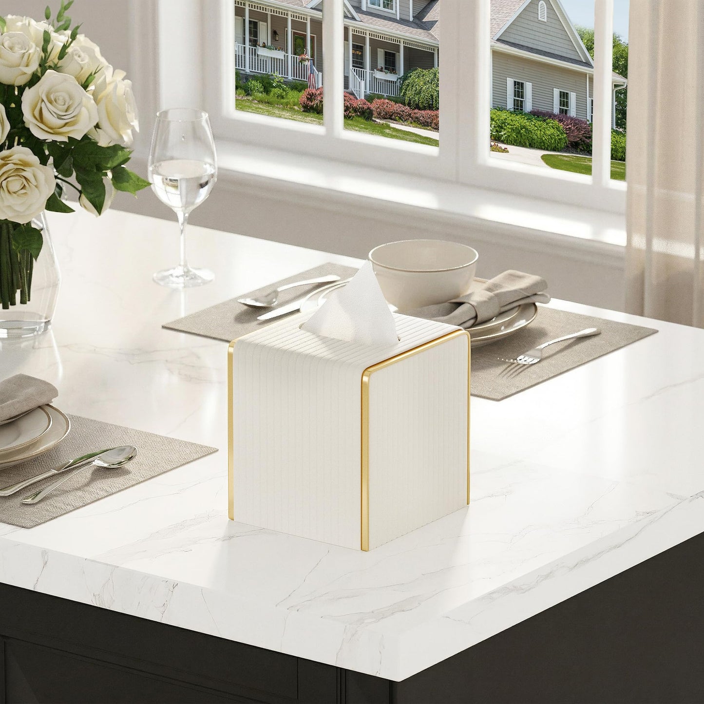 White PU Leather Tissue Box Cover Square