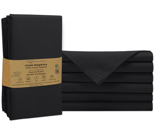 Ruvanti Cloth Napkins Set of 6, 100% Cotton High GSM 18x18 Inches Soft, Washable, Highly Durable & Absorbent, Perfect for Parties, Christmas, Thanksgiving Dinners – Black Beauty