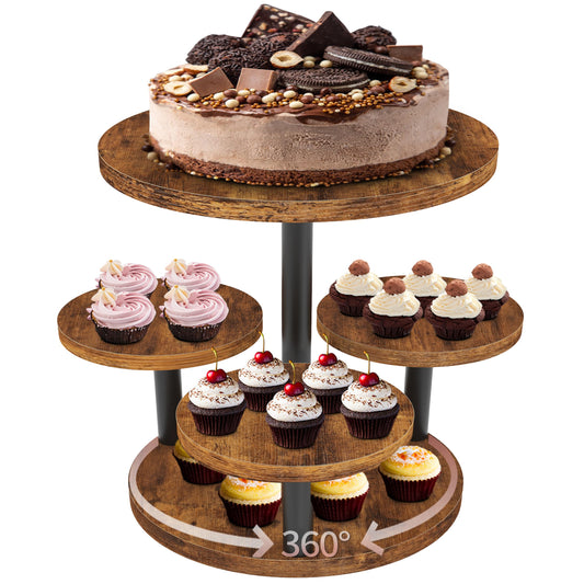 Cupcake Stand 4 Tier, 360° Rotatable Cupcake Stand, Rustic Industrial Wood Cupcake Tower Stand, Dessert Table Display Set Tiered Tray Stand, Round Serving Tray for Party Wedding Birthday
