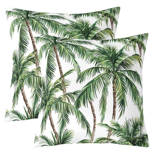 Pack of 2 Palm Tree Print Decorative Throw Pillow Covers, Soft Botanical Palm Leaf Square Cushion Case Set for Couch Sofa Bedroom Living Room, Hawaiian Tropical Pillow Cases Pillowcases, 24x24 Inches
